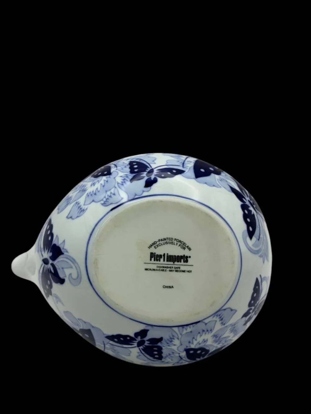 Pier 1 Imports Hand Painted Porcelain Teapot Blue White Floral Butterfly W\Lid